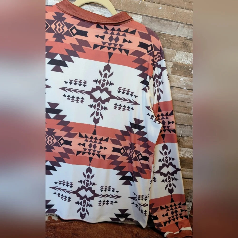 New Brown & White Aztec Top With Metal Buttons - Picture 13 of 15